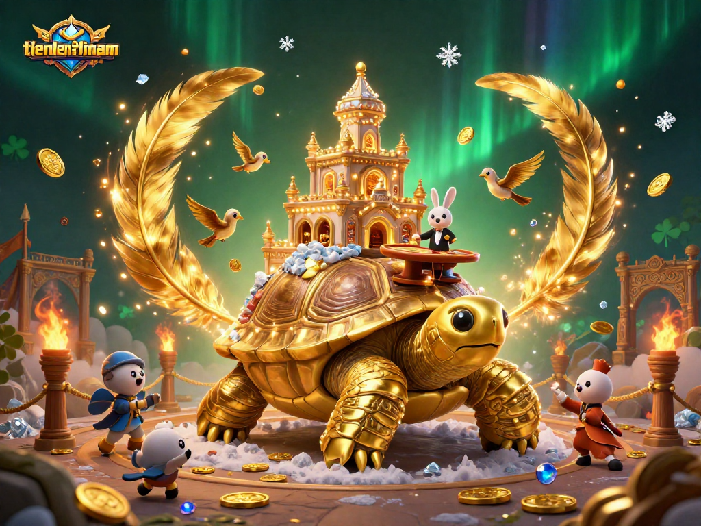 Engage in thrilling gameplay with tienlenmiennam at our elaborate casino scene featuring a golden tortoise.