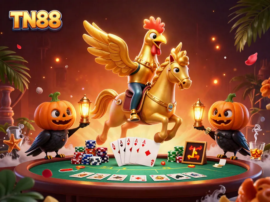 Experience the excitement of TN88 casino games with vibrant characters in a dynamic casino atmosphere.