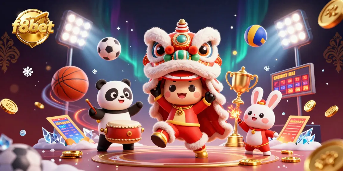 Experience the thrill of winning at f8bet with dynamic casino elements in a vibrant 3D scene.