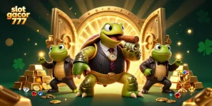 Menangkan jackpot di slot gacor 777 yang dikelilingi emas dan permata dalam ilustrasi menyenangkan.