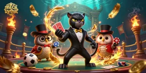 Experience the excitement of nhà cái uy tín as a stylish panther deals cards in a rich betting environment.
