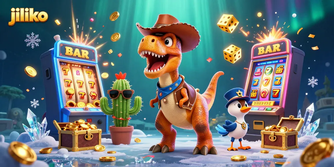 Win big with jiliko's dynamic casino scenes featuring thrilling slot machines and colorful characters.