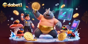 dabet1 offers an exciting crypto casino experience with a sumo beetle champion amidst flying coins!