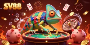 Boost your winnings at SV88 with captivating games in a vibrant casino illustration.