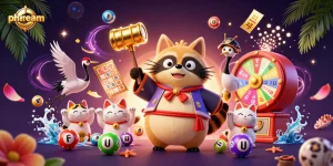 Experience the thrill of gaming at Phdream with colorful lottery balls and cheerful characters.