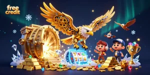 Experience thrilling gameplay with free credit at top online casinos featuring a golden eagle and treasures.
