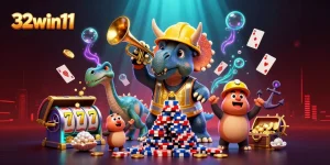 Engage in thrilling casino action with 32win11's dynamic game elements, vibrant characters, and a captivating environment.