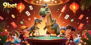 Engage with 9bet at a vibrant casino-themed scene highlighting rich gaming elements.