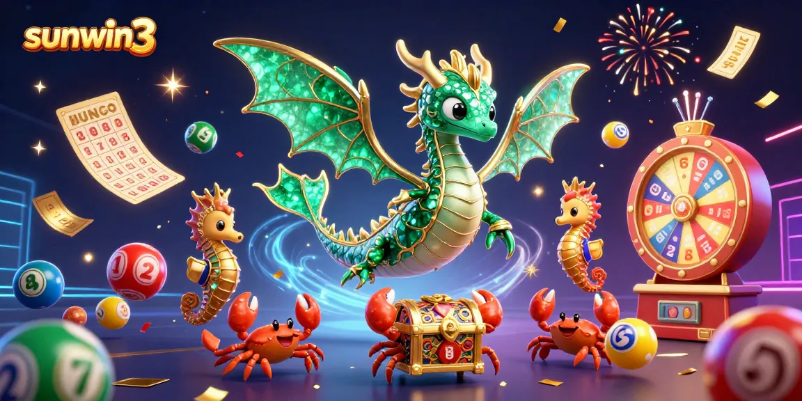 Catch jackpots with sunwin3 as vibrant lottery elements surround a majestic sea dragon and its treasure.