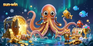 Engage in thrilling gameplay at sun-win with a captivating kraken and diving cat illustration.