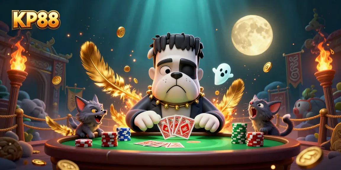 Join the action at KP88 with a Frankenstein bulldog monster dealing cards in a thrilling atmosphere.