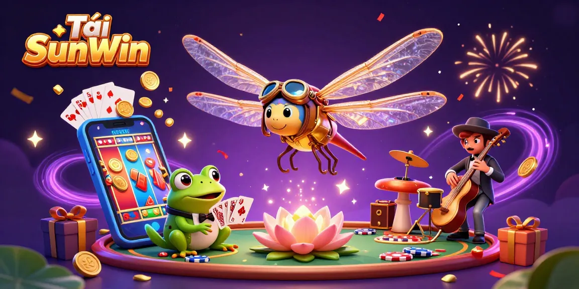 Tải SunWin as players spin colorful slots, engaging with a lively casino atmosphere featuring dynamic characters.