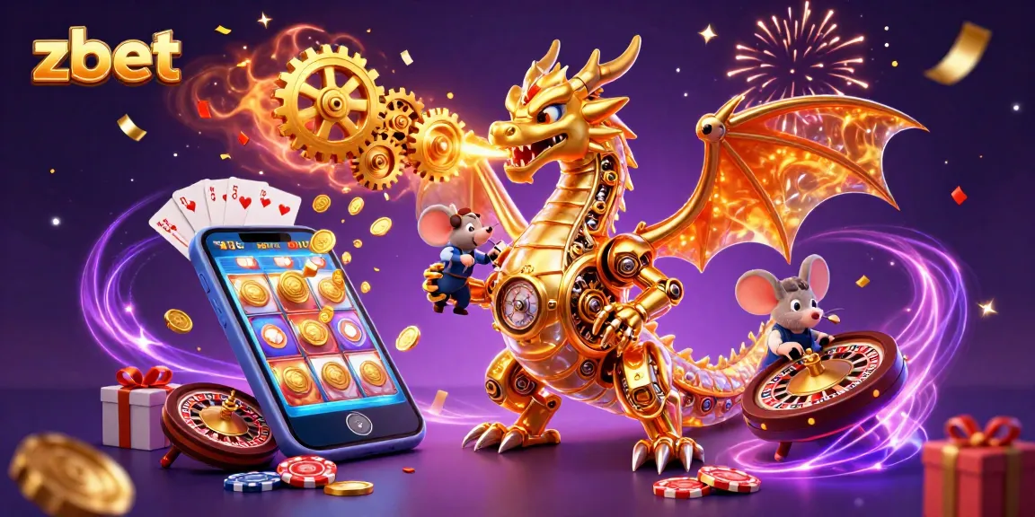 Engage with zbet's thrilling 3D casino illustration featuring a golden dragon and vibrant gaming elements.