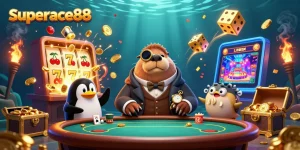 Experience thrilling online gaming excitement at superace88 with dynamic casino scene filled with jackpots and colorful elements.