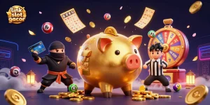 Engage with a dynamic link slot gacor scene featuring a piggy bank sumo wrestler and a ninja in action.