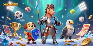 Xocdia88 players winning big with immersive 3D gaming experience featuring dynamic sports elements and medieval characters.