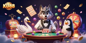 Experience thrilling gameplay with KU88 as characters celebrate wins at a vibrant casino scene.