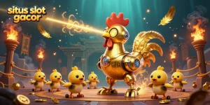 Experience the excitement of situs slot gacor with an illustrious golden rooster robot and baby chick drones