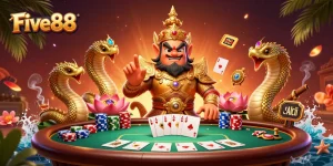 Engage in thrilling poker action at Five88 with vibrant characters and dynamic gameplay elements.