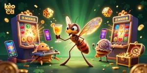 Engage with kèo nhà cái insights through a vibrant illustration filled with casino excitement and character