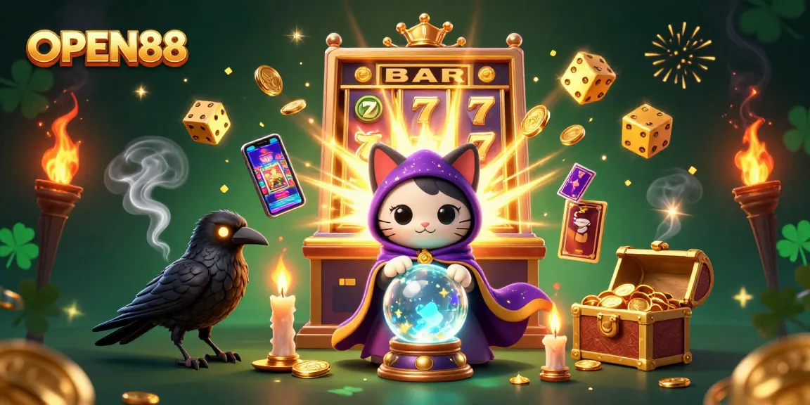 Spin the reels at OPEN88 as vibrant characters and thrilling casino elements burst with excitement.