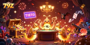 Experience the thrilling games at 79Z with vibrant, illuminated glowworms in a whimsical casino!
