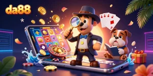 Engage with the thrilling da88 online casino world featuring a cartoon detective and gaming elements.