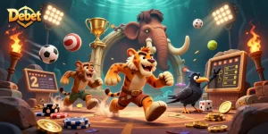Engage in the exciting casino world of Debet, where a caveman and sabertooth duo create thrilling games.