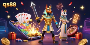 Experience thrilling gaming adventures at qs88 with captivating illustrations of ancient Egyptian deities.