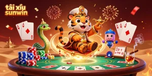 Tài xỉu sunwin game action with an Arabian-themed sultan and poker chips in a festive casino atmosphere