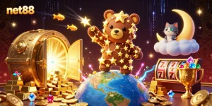 Experience the excitement of net88 with stunning slot elements, golden treasures, and dynamic 3D characters.
