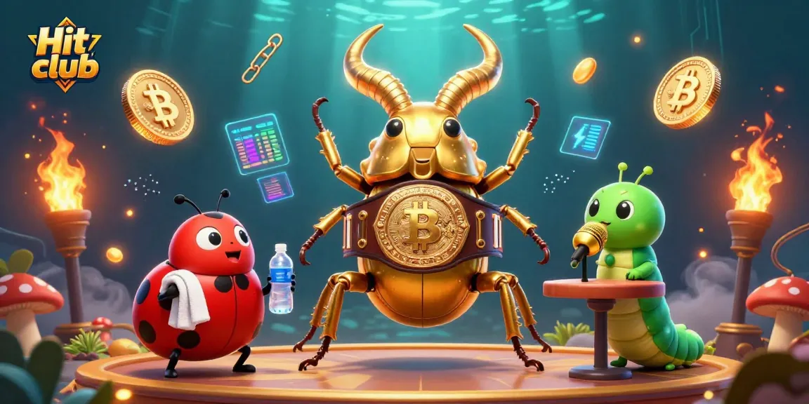 Engage in thrilling games at Hit club with a vibrant visual of a giant beetle and exciting crypto elements.