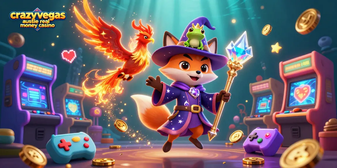 Engage with the excitement of crazyvegas aussie real money casino in this vibrant 3D illustration featuring a wizard fox and a phoenix.