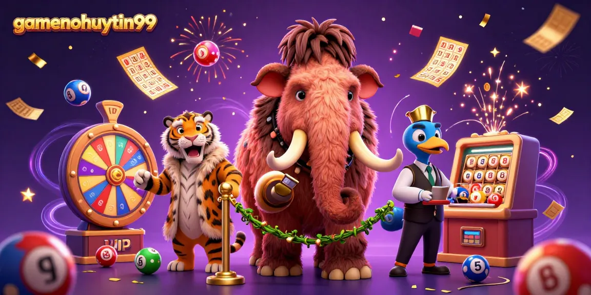 Experience excitement with gamenohuuytin99's vibrant casino scene featuring colorful lottery elements.