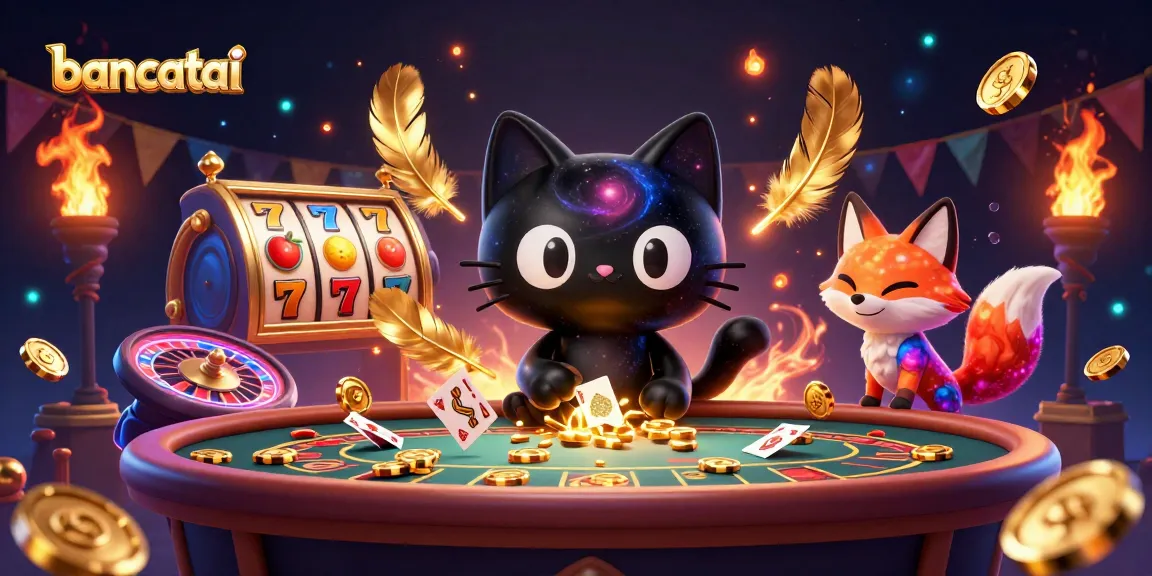 Bancatai showcases a cosmic casino scene with a black hole cat and nebula fox, spinning lucky reels.