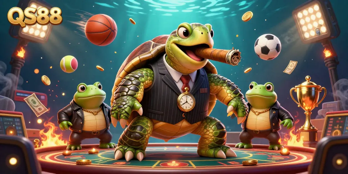 Join the thrilling QS88 casino adventure with a snapping turtle mobster and bullfrog enforcers.