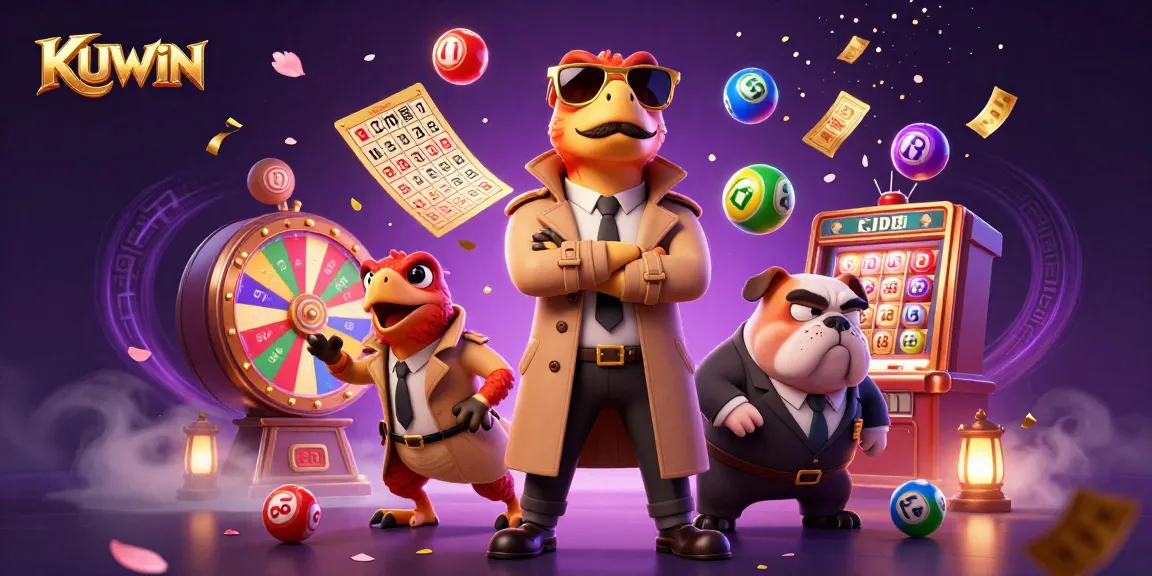 Experience KUWIN's thrilling lottery atmosphere with vibrant characters at a bustling VIP casino.
