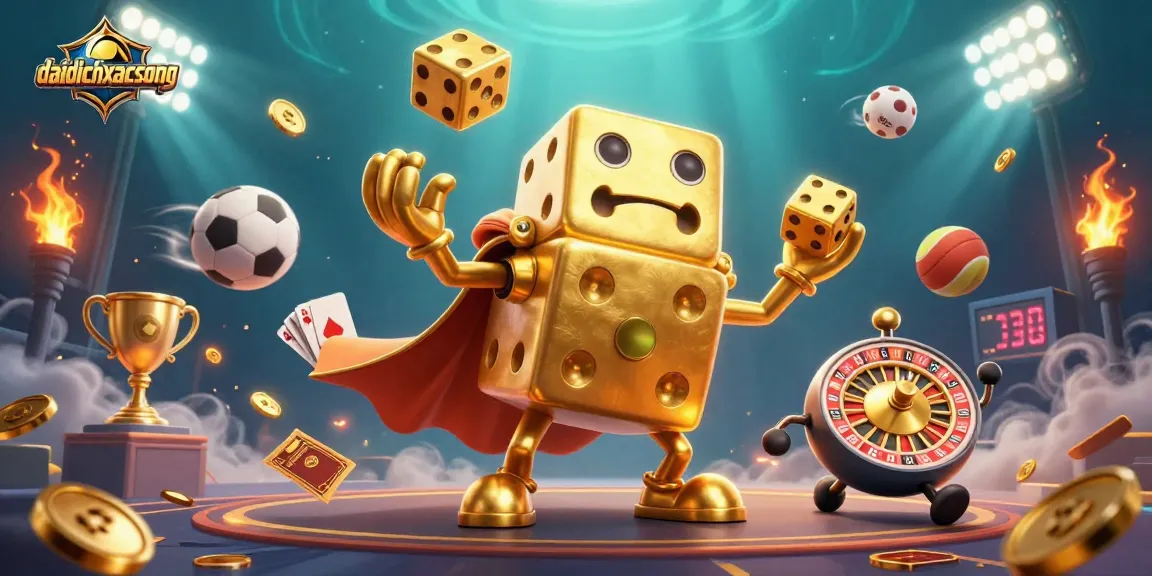 Engage in daidichxacsong with dynamic challenges as golden dice interact with vibrant gaming elements.