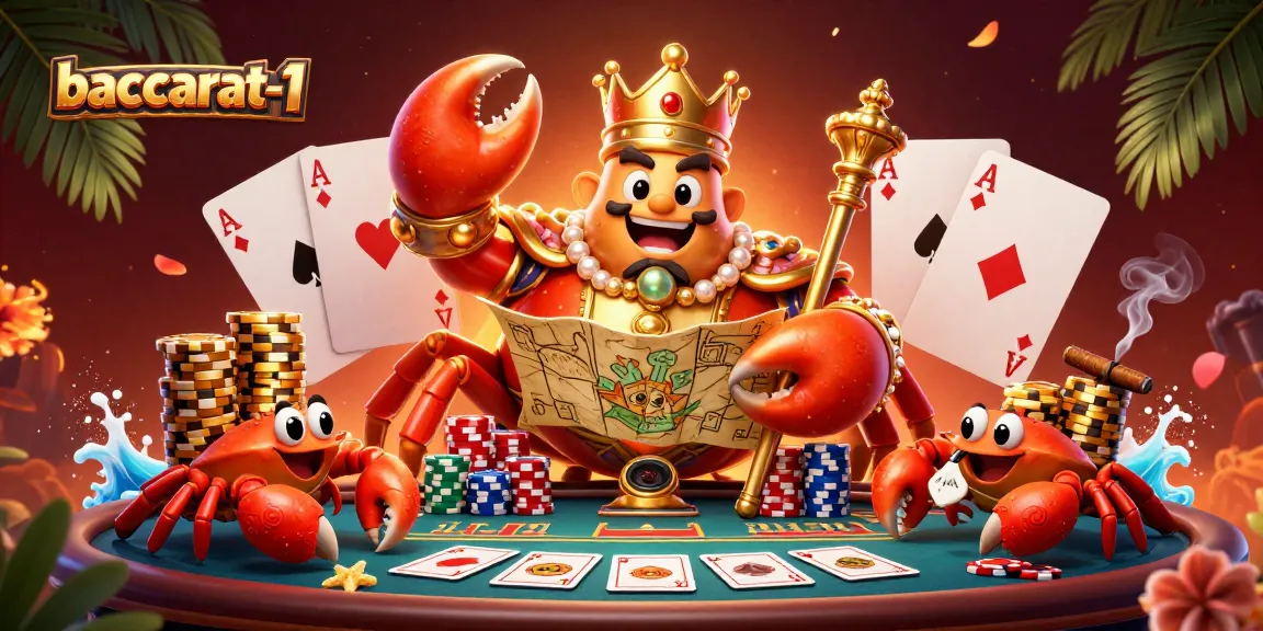 Experience the excitement of baccarat-1 with a rich illustration of a golden crab emperor and dynamic casino elements.