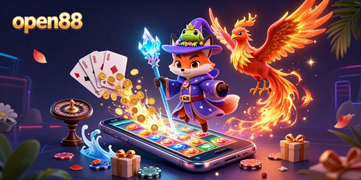 Experience thrilling gameplay at open88 with exciting 3D casino visuals featuring slot games, cards, and bonuses.