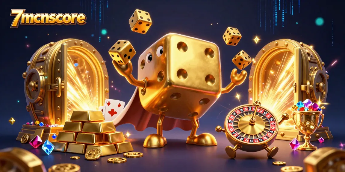 Engage in thrilling gameplay with 7mcnscore's golden dice golem and vibrant casino elements.