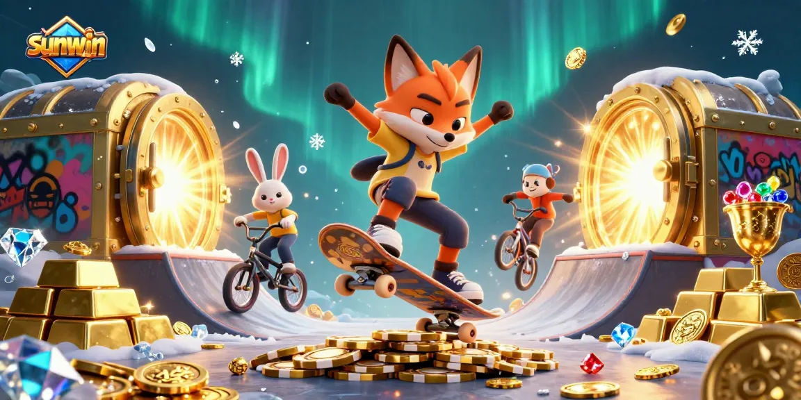 Experience thrilling action with sunwin's casino-themed cartoon illustration showcasing fox and rabbit characters.