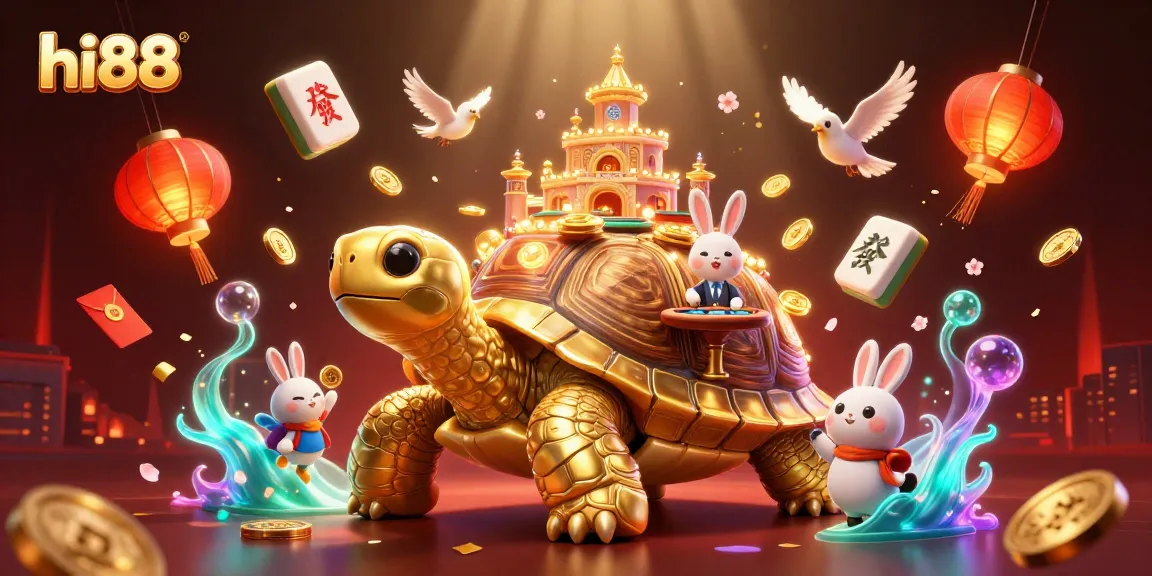 Experience thrilling gameplay action at hi88 with a vibrant scene of a golden tortoise casino.