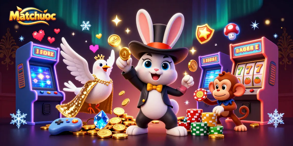 Experience the magic of matchuoc with a cartoon magician rabbit and casino-themed elements
