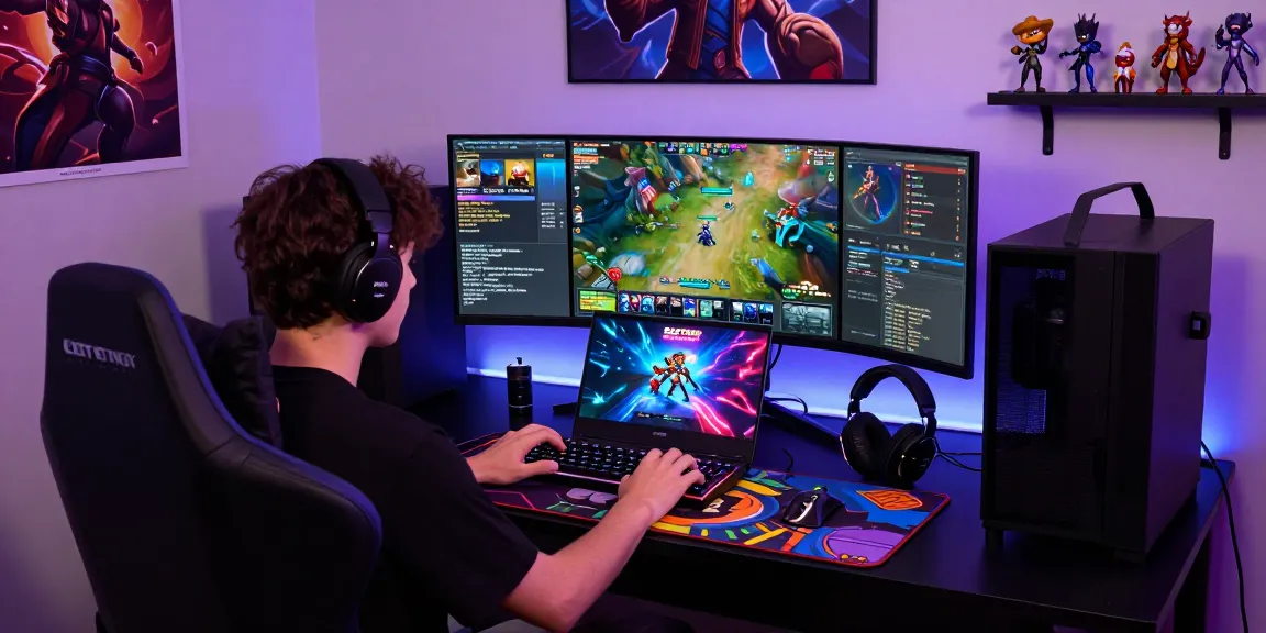 Engaged gamer exploring the SLOT7000 platform on a sleek laptop in a stylish gaming setup.