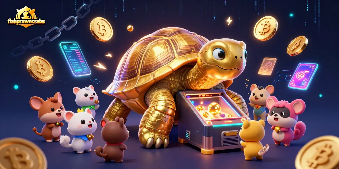 Experience fishprawncrabs excitement with a golden tortoise pinball and vibrant crypto elements.