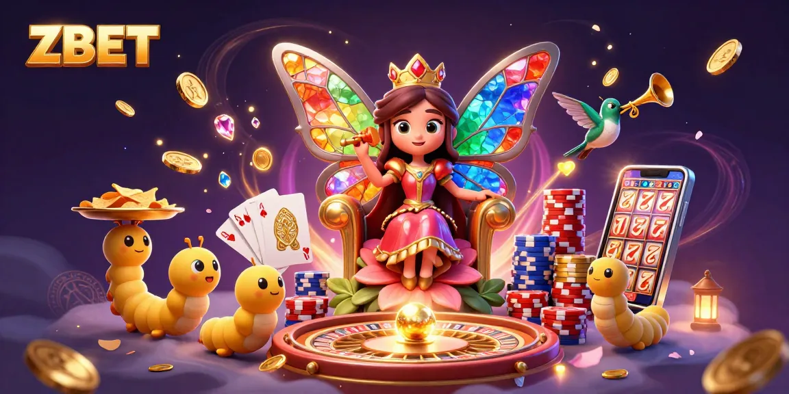Engage in thrilling slots at ZBET with vibrant 3D illustrations of a queen and casino elements.