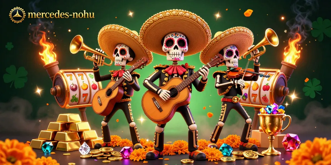 Experience the excitement of mercedes-nohu with vibrant mariachi skeletons celebrating casino wins.