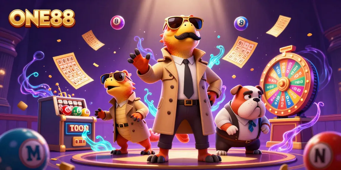 Join the fun at ONE88 casino with raptors sneaking into a VIP lounge amid vibrant gaming elements.