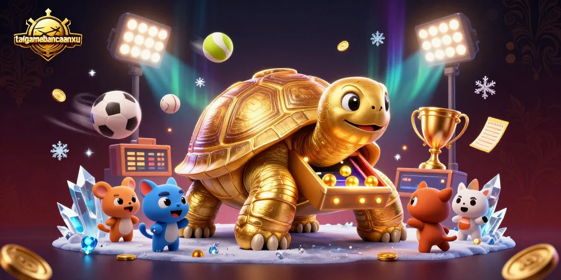 Enjoy taigamebancaanxu as golden tortoise and sports elements create an exciting casino scene.